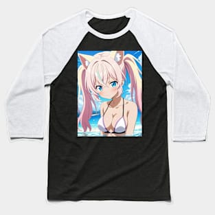 Anime Girl Beach Day Baseball T-Shirt